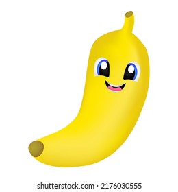 illustration of banana fruit with cute and cheerful face, bright and fresh color, suitable for juice drink packaging, restaurant, vegetarian, agriculture, vitamin, nutrition, printing