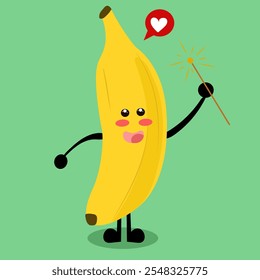 illustration of a banana playing firework in new years