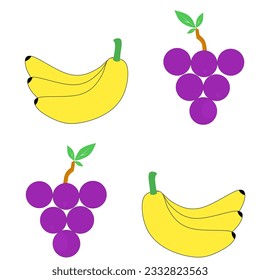 illustration of bananas and grapes on a white background