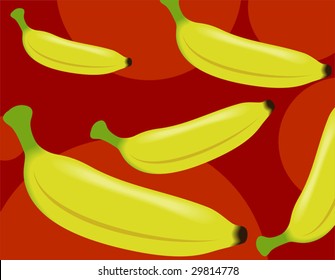 Illustration of Bananas in red colour background	