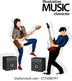 Illustration of band musician performing with guitar