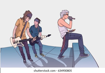 Illustration of band performing on stage in color