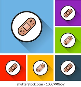 Illustration of bandage icons with long shadow
