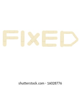 Illustration of bandaids put together to spell the word fixed
