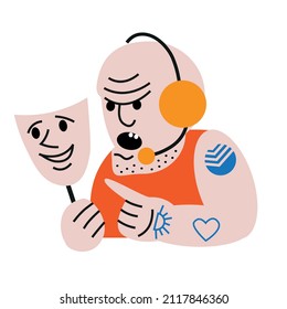 Illustration with a bandit who pretends to be a call center operator