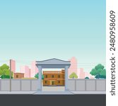illustration of bangladesh apartment houses building Front gate view and road with blue sky. vector illustration