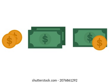 illustration of banknotes and coins with dollar sign