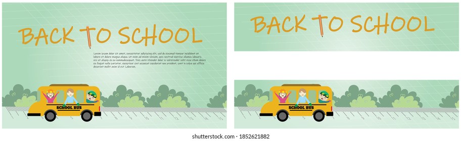 Ilustración del fondo del cartel de regreso a la escuela Autobús escolar amarillo con niños contentos de ir a la escuela