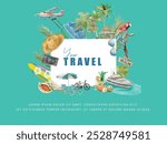 Illustration of banner or background with travel and vacation watercolor