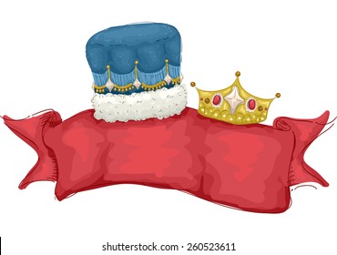 Illustration of a Banner Decorated with a Male and Female Crown 