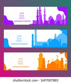 Illustration Banner Design for Ramadan Kareem, Ramadan Kareem Horizontal Banner design with mosque silhouette