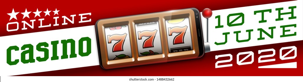 Illustration banner of mobile online casino application with 777 big win slot machine. Realistic advertising poster with online mobile app casino and Jackpot 777. Play now in One Armed Bandit banner
