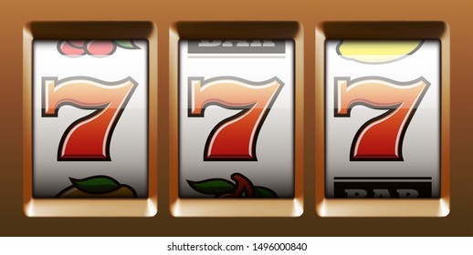 Illustration banner of mobile online casino application with 777 big win slot machine. Realistic advertising poster with online mobile app casino and Jackpot 777. Play now in One Armed Bandit banner