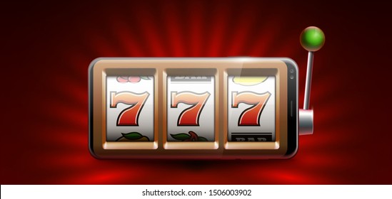 Illustration banner of mobile online casino application with 777 big win slot machine. Realistic advertising poster with online mobile app casino and Jackpot 777. Play now in One Armed Bandit banner