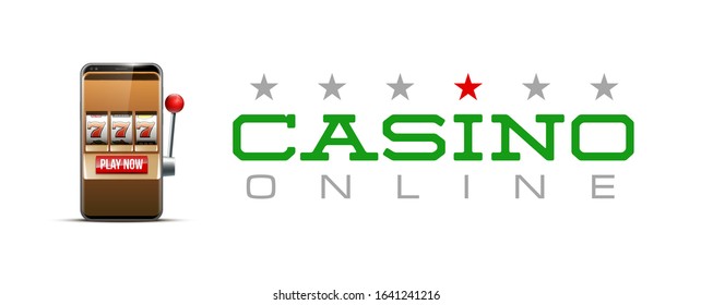 Illustration banner of mobile online casino application with 777 big win slot machine. Realistic advertising poster with online mobile app casino and Jackpot 777. Play now in One Armed Bandit banner