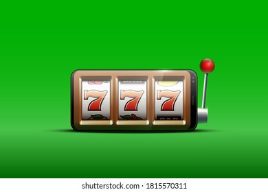 Illustration Banner der mobilen Online-Casino-Anwendung mit 777 großen Gewinnspielautomaten. Realistisches Werbeplakat mit Online Mobile App Casino und Jackpot 777. Jetzt auf dem Banner "Ein bewaffneter Bandit"spielen