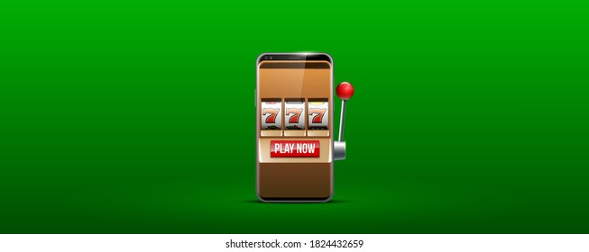 Illustration Banner der mobilen Online-Casino-Anwendung mit 777 großen Gewinnspielautomaten. Realistisches Werbeplakat mit Online Mobile App Casino und Jackpot 777. Jetzt auf dem Banner "Ein bewaffneter Bandit"spielen