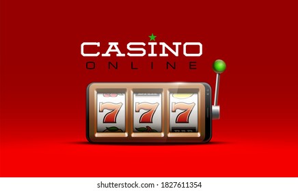 Illustration Banner der mobilen Online-Casino-Anwendung mit 777 großen Gewinnspielautomaten. Realistisches Werbeplakat mit Online Mobile App Casino und Jackpot 777. Jetzt auf dem Banner "Ein bewaffneter Bandit"spielen