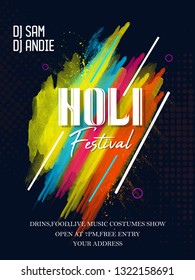 illustration of banner, poster, invitation card for Holi celebration with colourful background