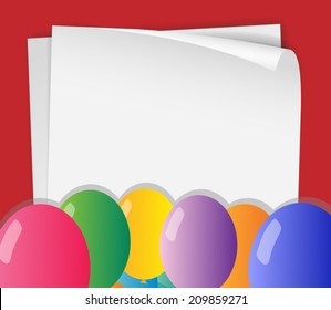 Illustration of a banner with red frame and balloons