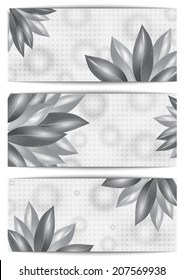 Illustration of banner set with leaves on dotted background 