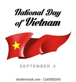 illustration banner with state flag of The Socialist Republic of Vietnam. Card with flag and coat of arms The Socialist Republic of Vietnam. picture banner september 2 of foundation day