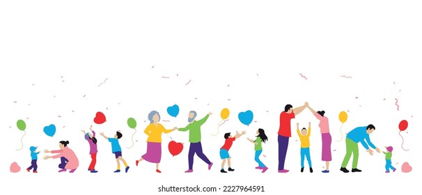 Illustration banner vector design of family fun. Happy Family day. International Family Day. Happy familiarity day. Big family. Full color Template design. Banner, happiness, cheerfulness, people.