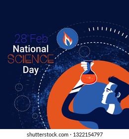 illustration of banner,header, poster for National Science Day is celebrated to commemorate discovery of the 'Raman Effect', Science Day. Scientific laboratory in flat line style