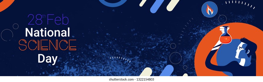 illustration of banner,header, poster for National Science Day is celebrated to commemorate discovery of the 'Raman Effect', Science Day. Scientific laboratory in flat line style