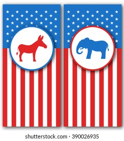 Illustration Banners with Donkey and Elephant as a Symbols Vote of USA. United States Political Parties - Vector