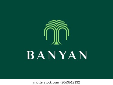 Illustration of banyan tree minimalist creative logo
