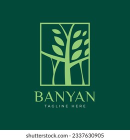 Illustration of banyan tree minimalist creative logo svg