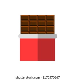 The illustration of a bar chocolate with a red wrap.