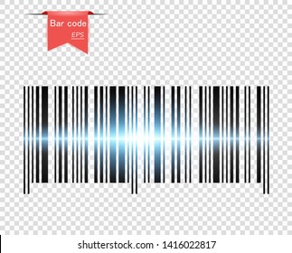 Illustration of a bar code. Laser scanning. Light effect. The element is isolated on a transparent background.