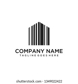 Illustration of a bar code sign that forms a house logo design.