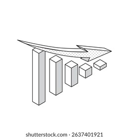 An illustration of a bar graph with a downward arrow, representing decline, drop in numbers, or poor performance.