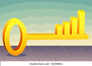 illustration of bar graph in key on abstract background