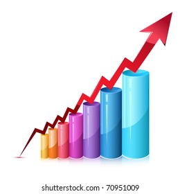 illustration of bar graph with rising arrow on isolated background