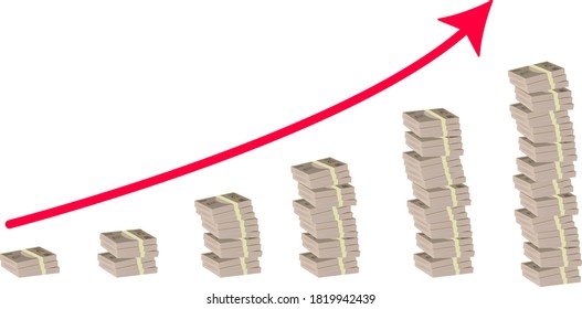 Illustration of a bar graph that rises to the right made of a bundle of bills