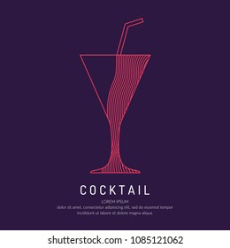 Illustration for bar menu alcoholic cocktail. Vector line drawing of a Drink on a dark background.