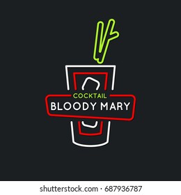 Illustration for bar menu alcoholic cocktail Bloody Mary, . Vector line drawing of a Drink on a dark background.