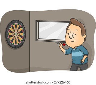 Illustration of a Bar Patron Trying to Hit the Dartboard