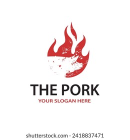 illustration of barbecue pig and fire isolated on white background