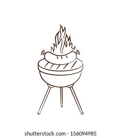 Illustration barbecue with sausage and flame - vector