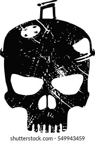 Illustration of a barbecue skull with scratches on a white background