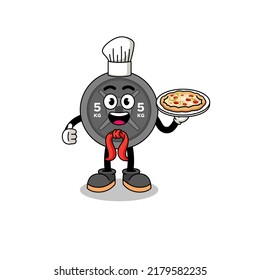 Illustration of barbell plate as an italian chef , character design