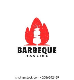 ilustración de una barbacoa en el interior de un incendio, logotipo de buen restaurante de barbacoa