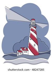 Illustration of a barber pole lighthouse.