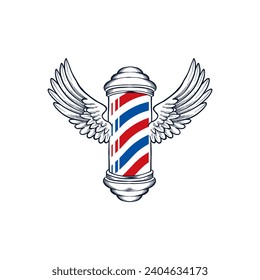 illustration Barber pole with wings tattoo style