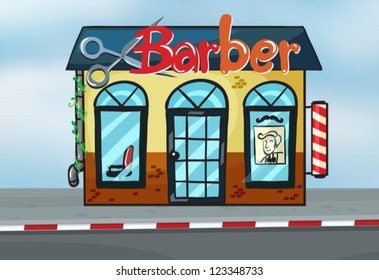 Illustration of barber shop on road